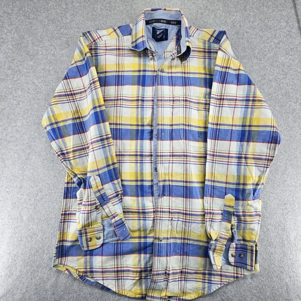 Wrangler‎ 20X Western Shirt Mens Medium Plaid Flip Cuffs Pocket Long Sleeve